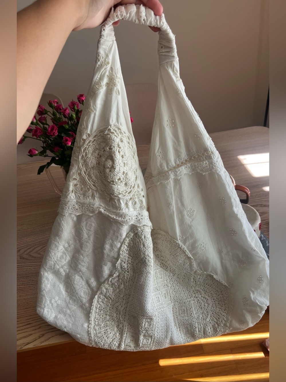 Zara White Crochet Patchwork Shoulder Bag